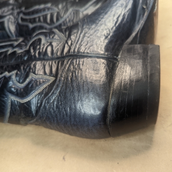Tony Lama boots men's size 9D shrunken Bull Shoulder blue/gray leather classic W - Picture 10 of 12
